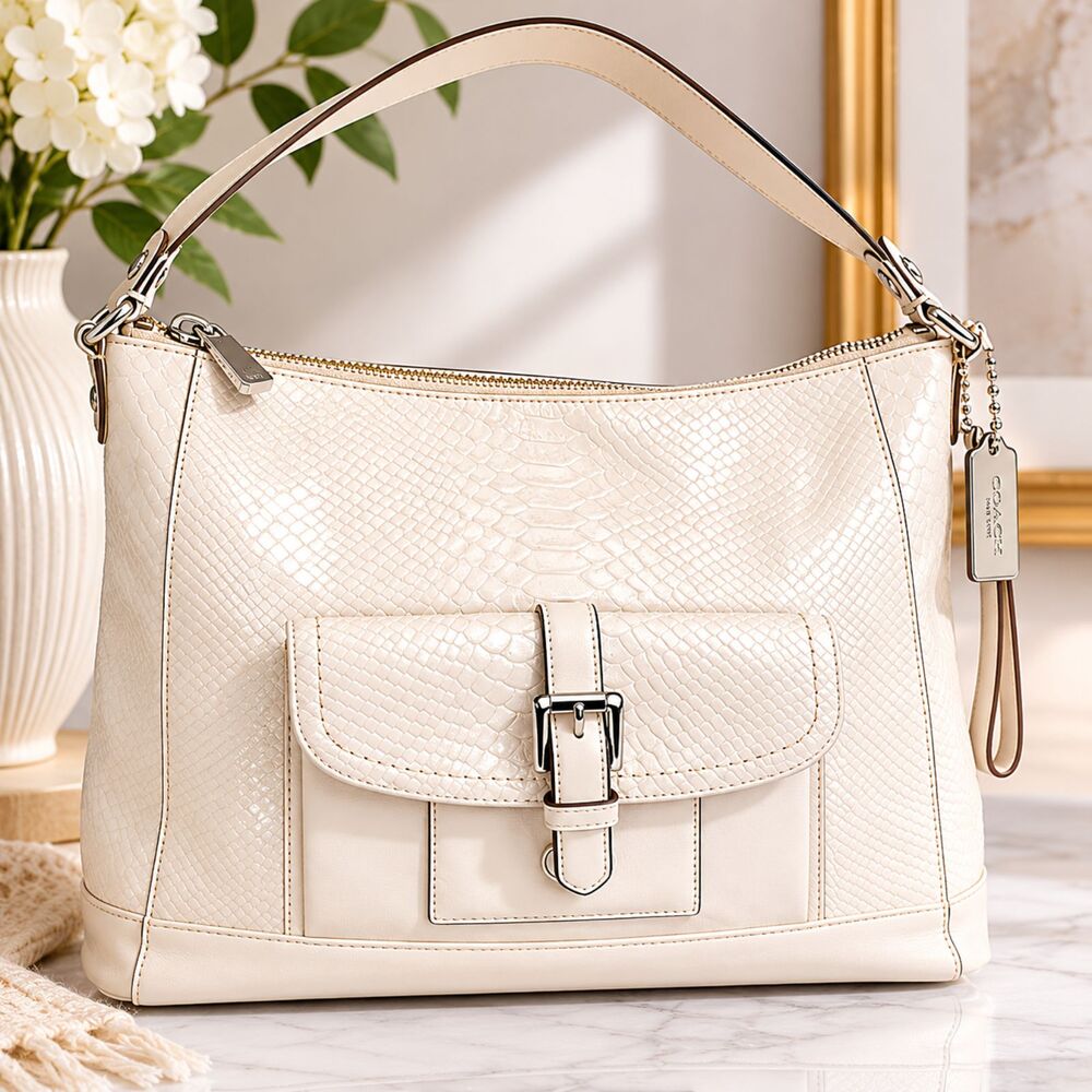 Coach Charlie Python Embossed Leather Hobo Bag F31283 Parchment